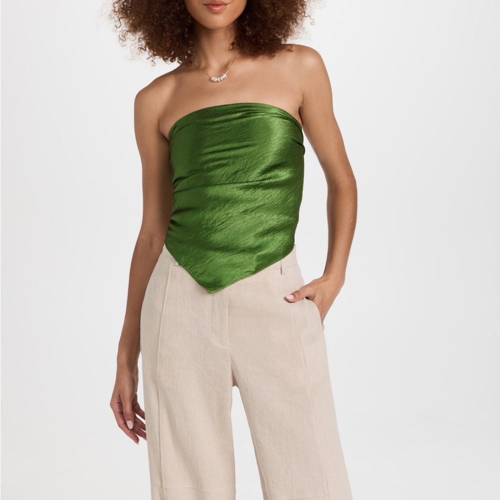 Enza Costa textured satin scarf top in grass green